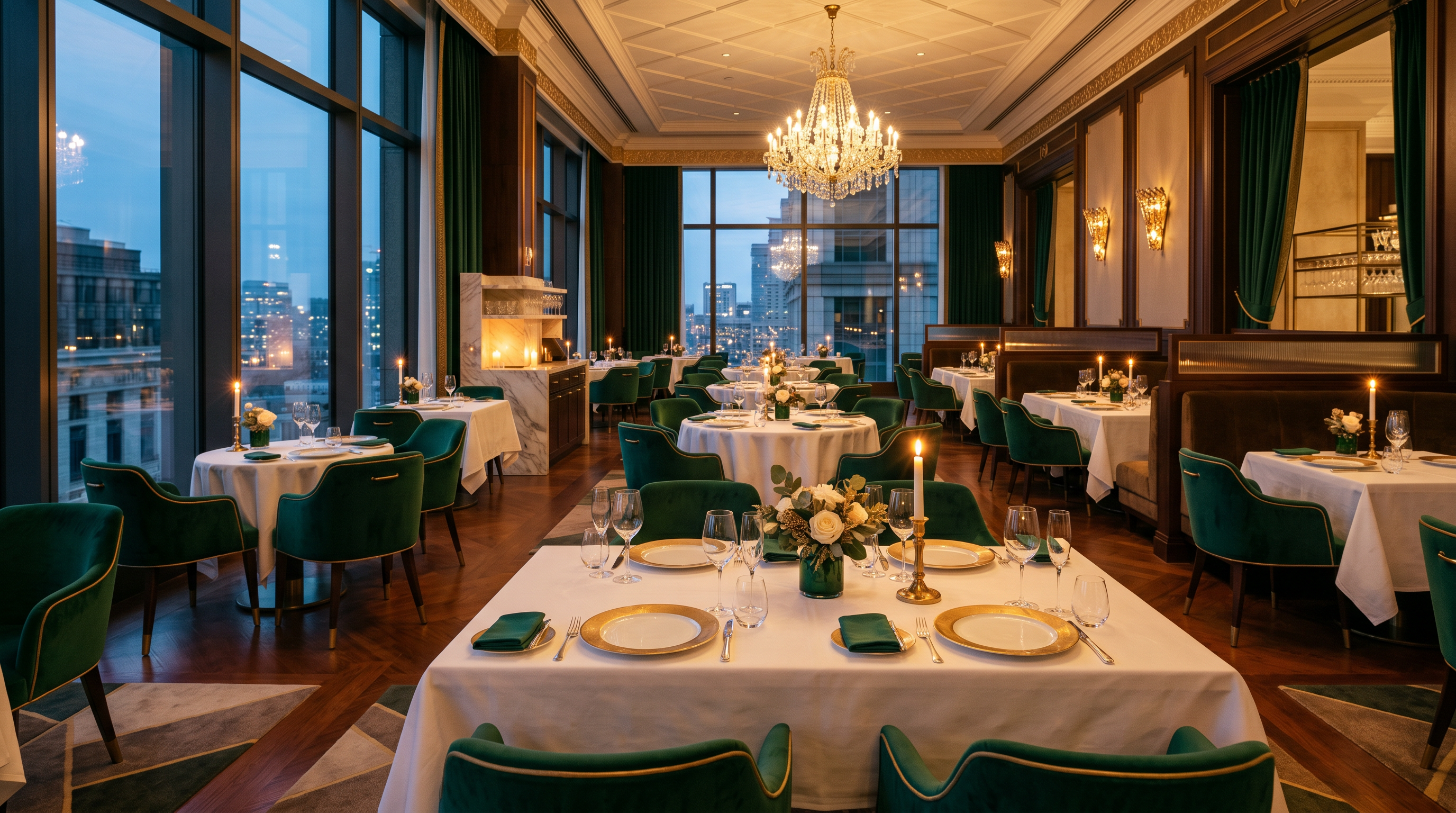 Fine dining restaurant interior with candlelight inside the hotel